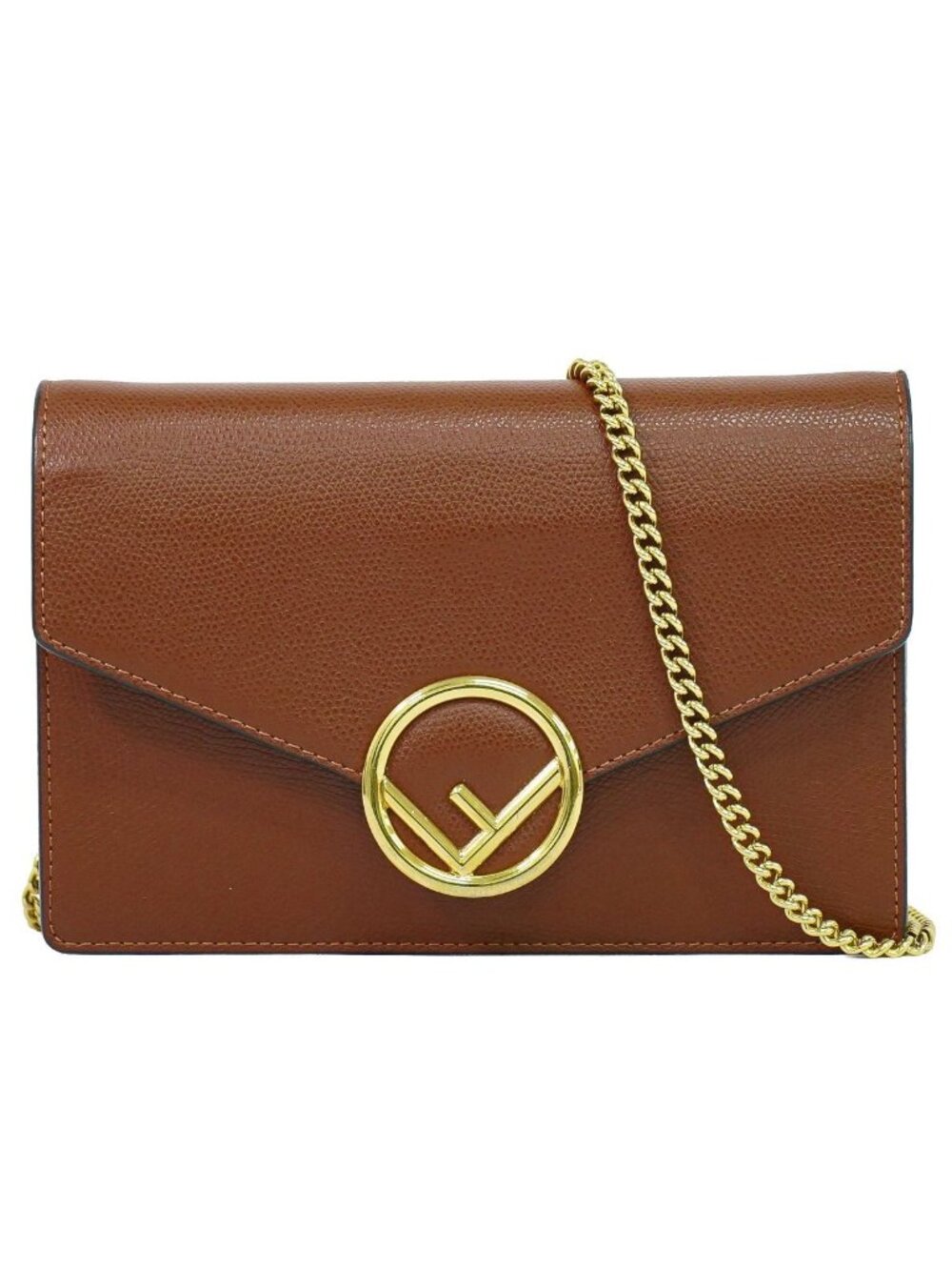 Fendi F is Fendi Chain Wallet on Pochette Leather Brown Shoulder Bag